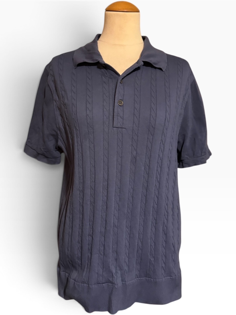Todd Synder Grant Polo Cotton Cable Knit Shirt Dark Graphite Size M